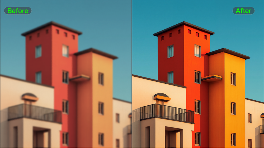 Low-resolution image before and high-resolution image after