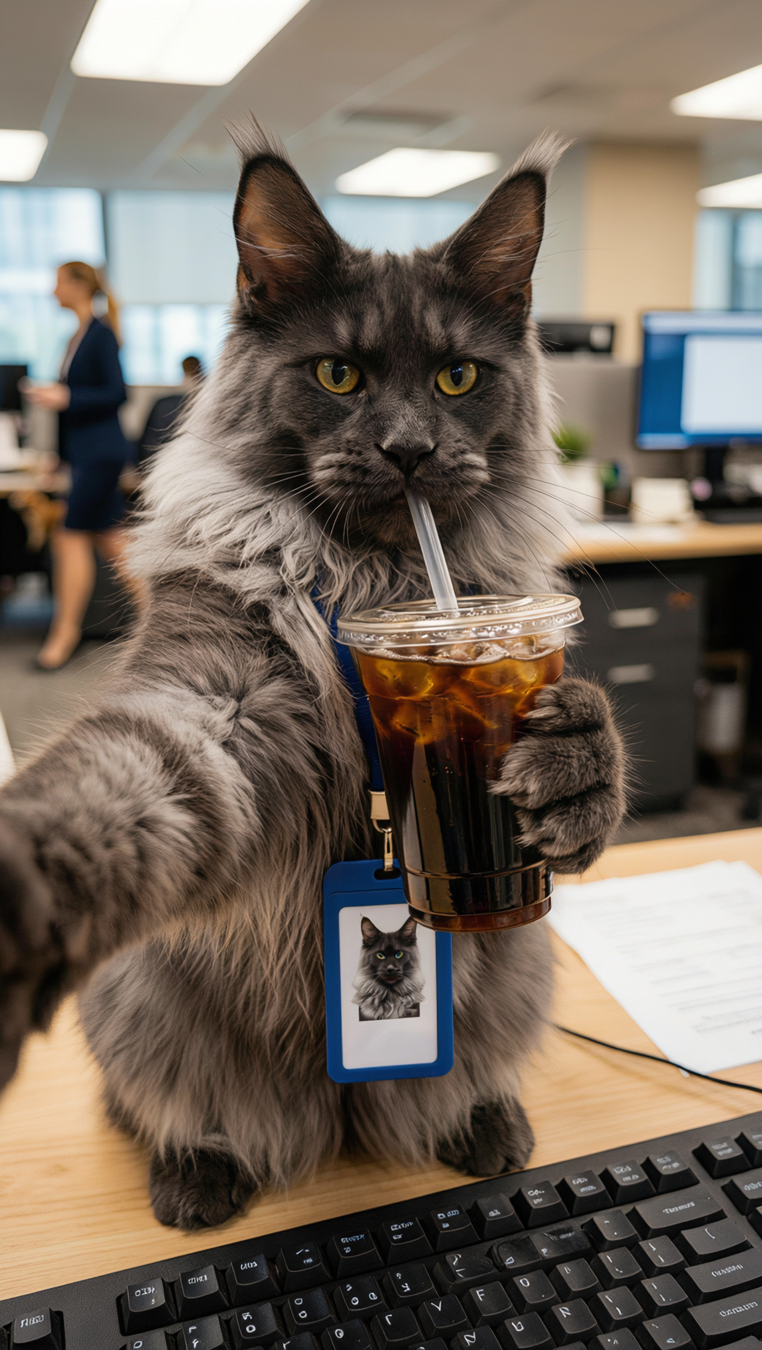 Cat transformed into an office worker.